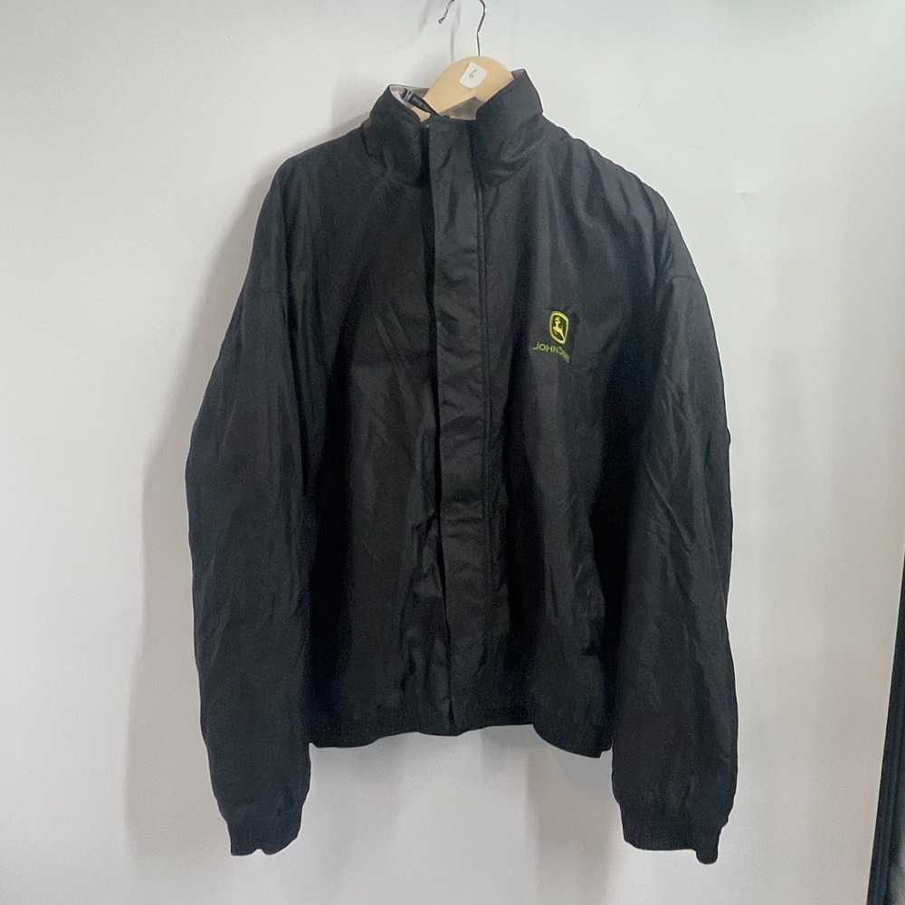John Deere Charles River Apparel Full Zip Logo Windbreaker Jacket Black Mens L